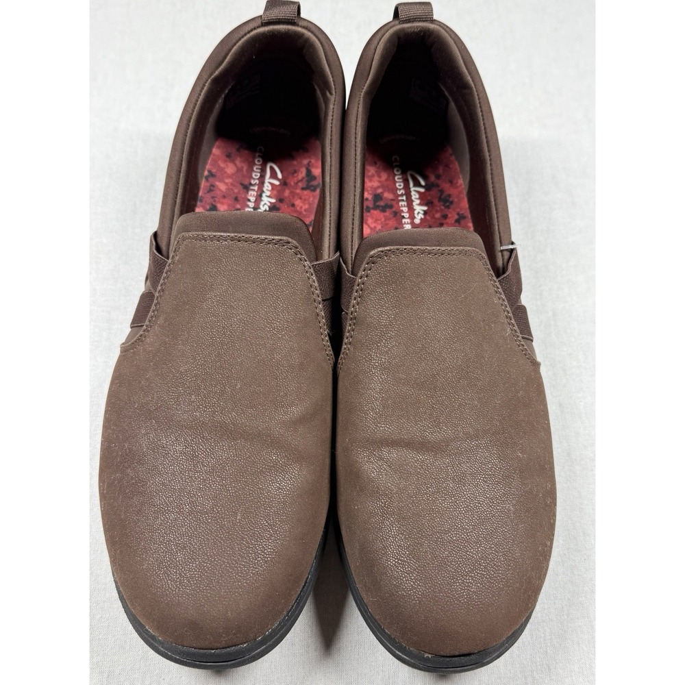 Clarks Cloudsteppers Loafers Women 11‎ Slip On Brown Faux Leather Comfort Shoes - Picture 2 of 10